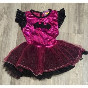 Girls Batgirl Costume Dress Pink‎ & Black Shiny Halloween Cosplay Small